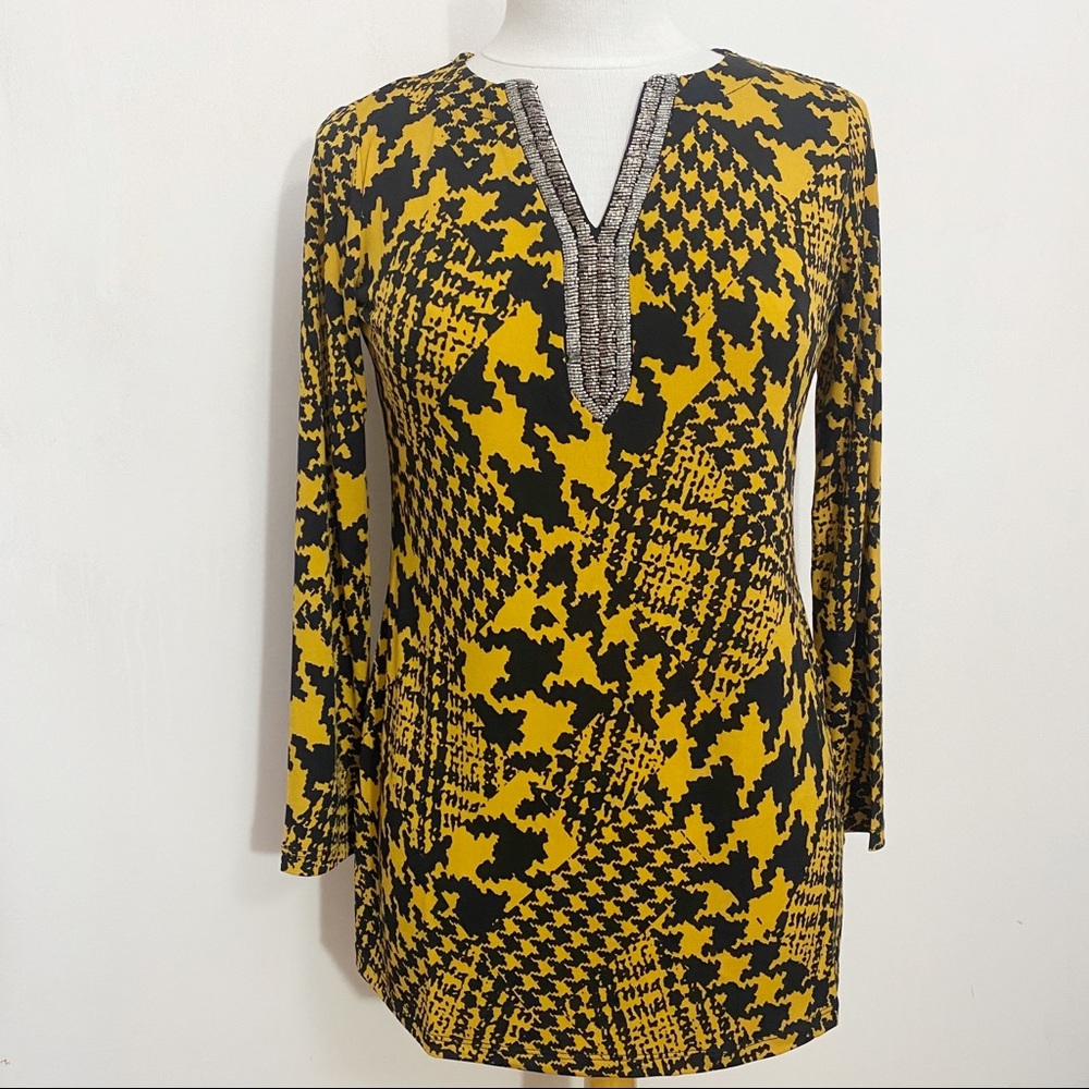 SUSAN GRAVER Artisan split neck beaded top XXS